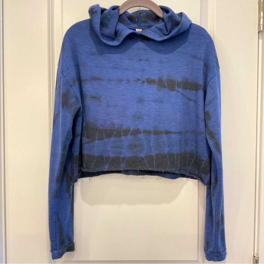 Zella Blue/Black Tie Dye Hooded Cropped Sweatshirt (S)